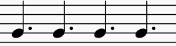 notation of four dotted quarter notes